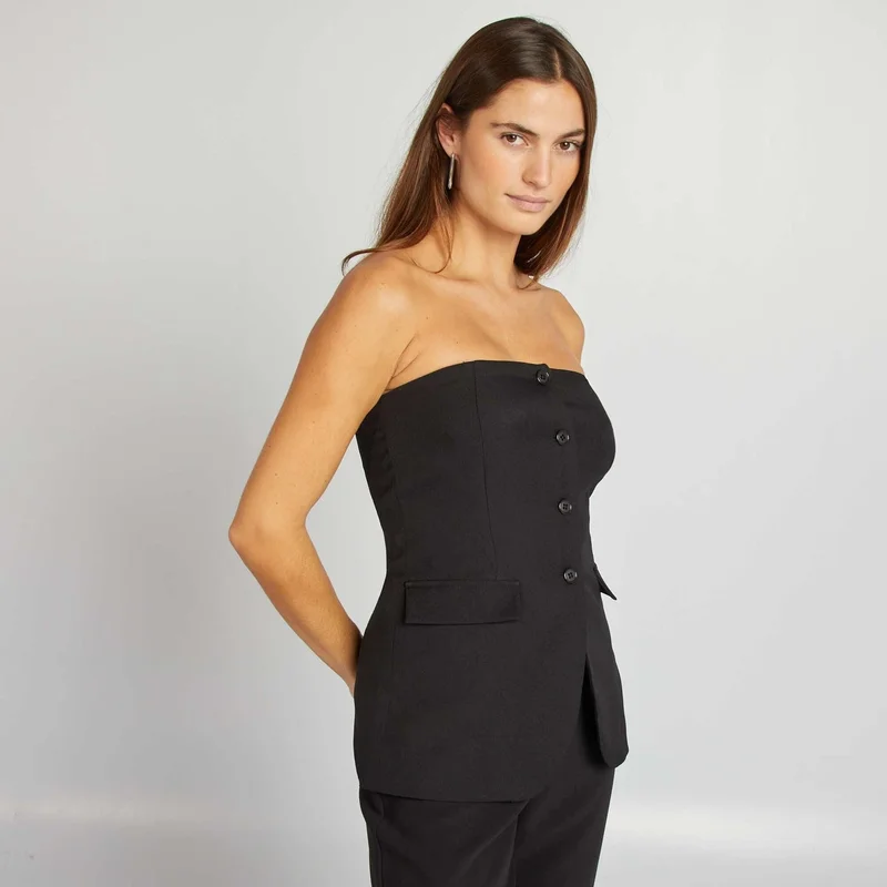 Kiabi Waistcoat-Style Strapless Top Black